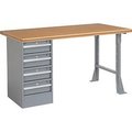 Global Equipment 60"W x 30"D Pedestal Workbench - 4 Drawers, Shop Top Safety Edge - Gray 300757